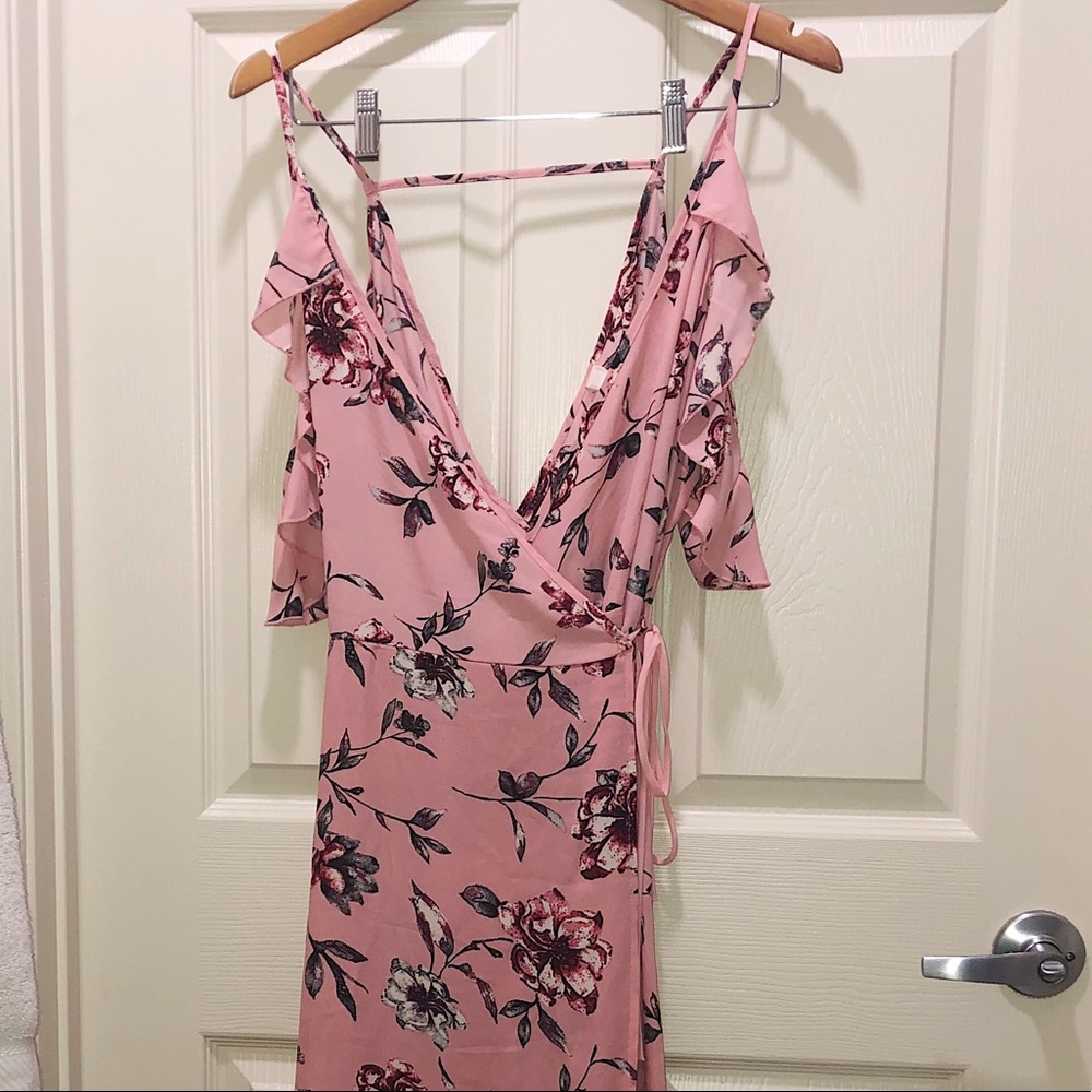 Pink Floral Peppermint Wrap Around Dress